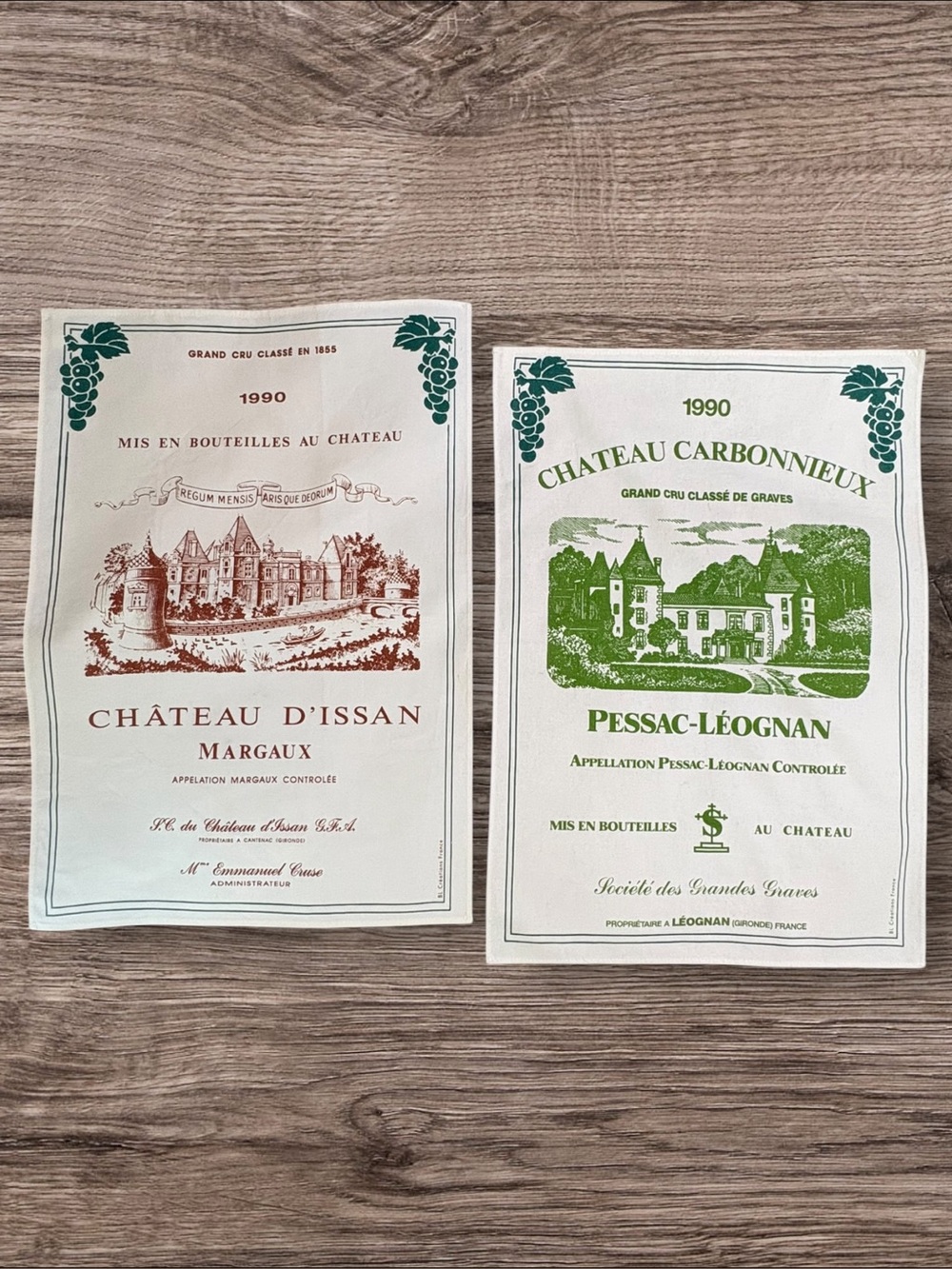 Set 2 Vintage French Chateau Wine Tea Towels 1990 France Cotton Unused